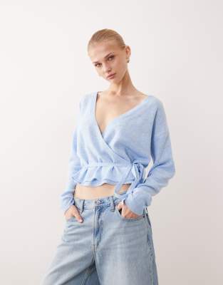 Vila Tie Waist Knit Cardigan In Blue