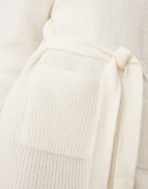 Vila tie waist knitted mini dress in white, 2 of 4