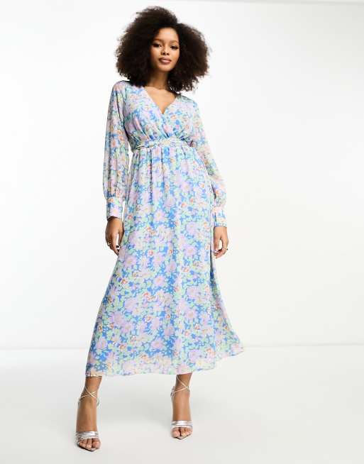 Vila wrap maxi dress in mint green floral print