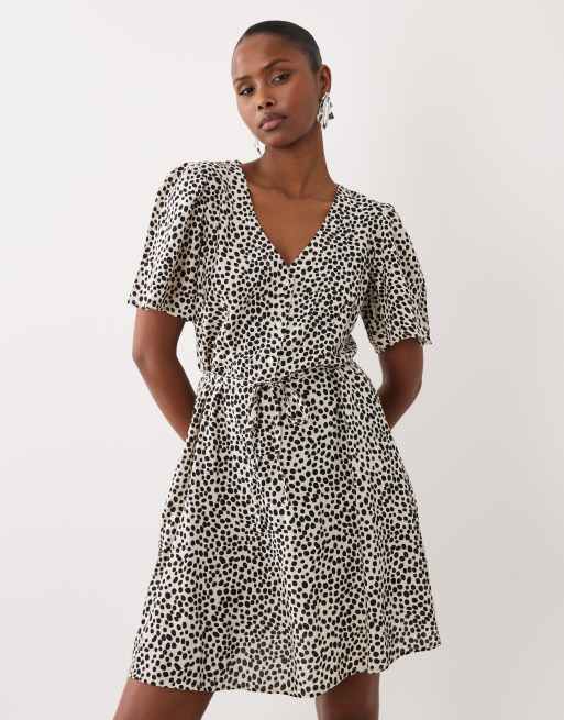 VILA tie waist polka dot mini dress in cream and black, 2 of 4