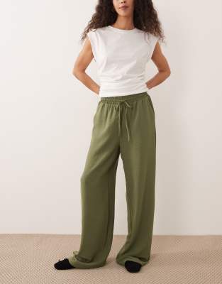 Vila Tie Waist Wide Leg Pants In Green