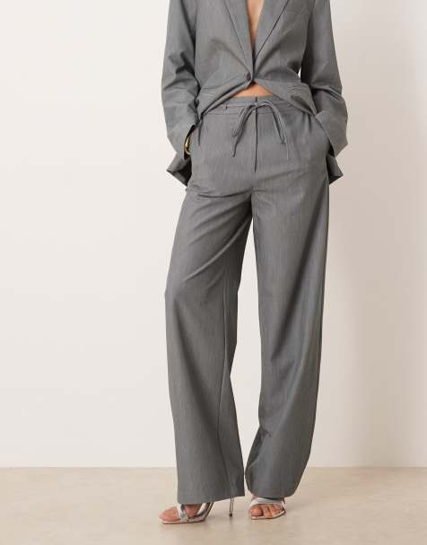 Vila tie waist wide leg tailored pants in medium heather gray - part of a set - view 1