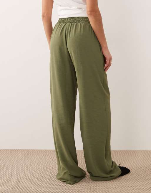 Vila tie waist wide leg trousers in olive green, 2 of 5