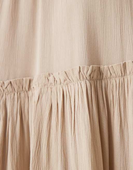 VILA tiered boho maxi skirt in beige