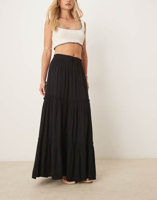 Maxi Skirt Jupe Longue Boheme Noire Vila Tiered Boho Maxi Skirt In