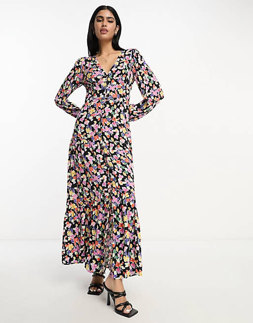 Vila tiered button front maxi dress in floral print | ASOS