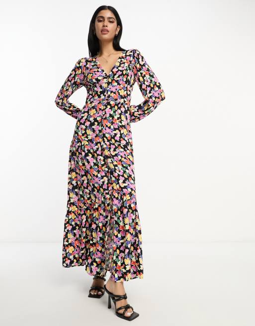 Vila tiered button front maxi dress in floral print | ASOS