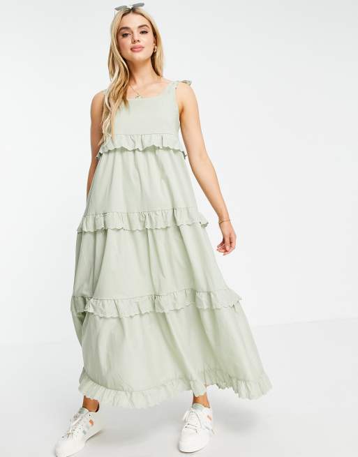 Green cotton maxi store dress