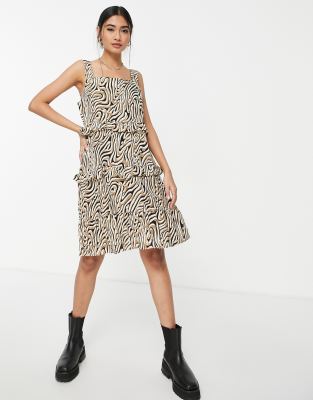 Vila Tiered Midi Dress In Neutral