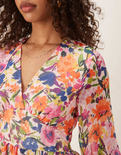 Vila tiered mini dress in multi floral print, 3 of 4