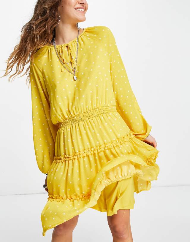 Vila tiered mini dress in mustard