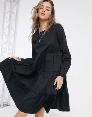 black tiered smock dress
