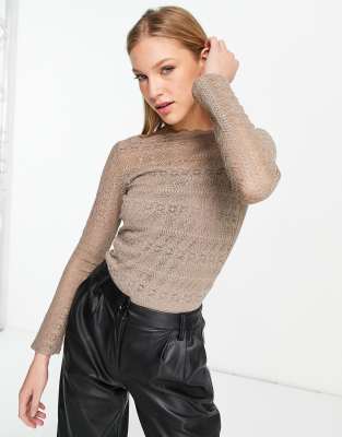Vila square neck lace top in mushroom - ASOS Price Checker