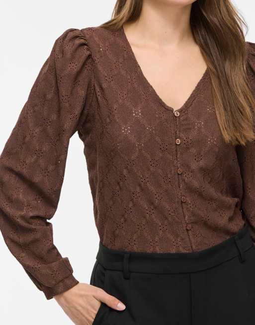 Vila top à manches longues couleur coffee bean, 4 de 6