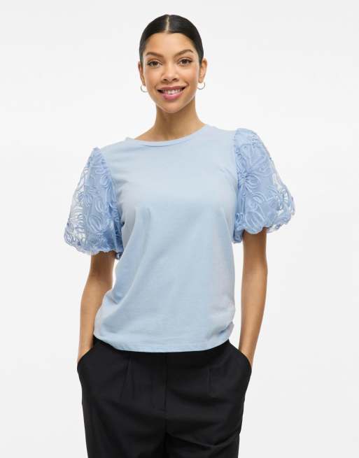 VILA - Top a maniche corte blu kentucky
