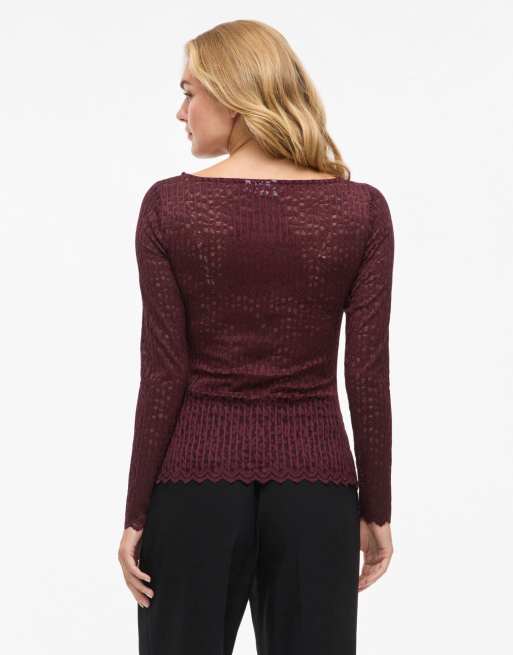 VILA - Top a maniche lunghe color fico, 2 di 6