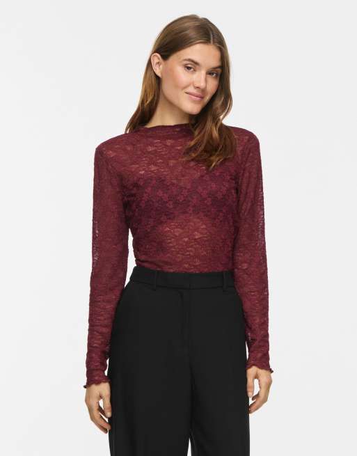 VILA - Top a maniche lunghe color port royale, 1 di 6