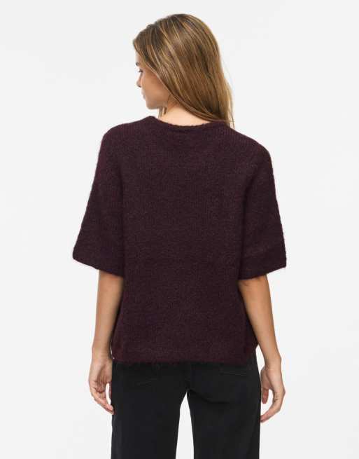 Vila top en maille à manches, coupe ample, col ras de cou, violet, 2 de 6