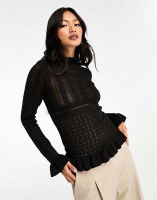Vila crochet high neck knitted top in black - ASOS Price Checker