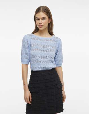 VILA - Top en maille - Bleu