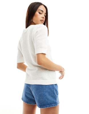 Top en maille de coton texturée - Blanc L