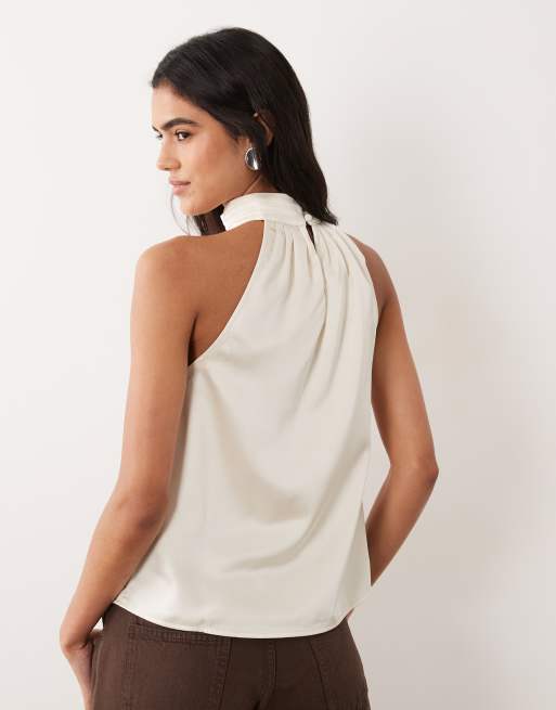 Vila top en satin à col halter crème, 4 de 4