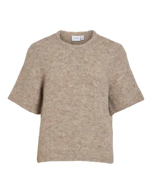 Vila top in maglia con maniche, vestibilità comoda e girocollo marrone, 5 di 6