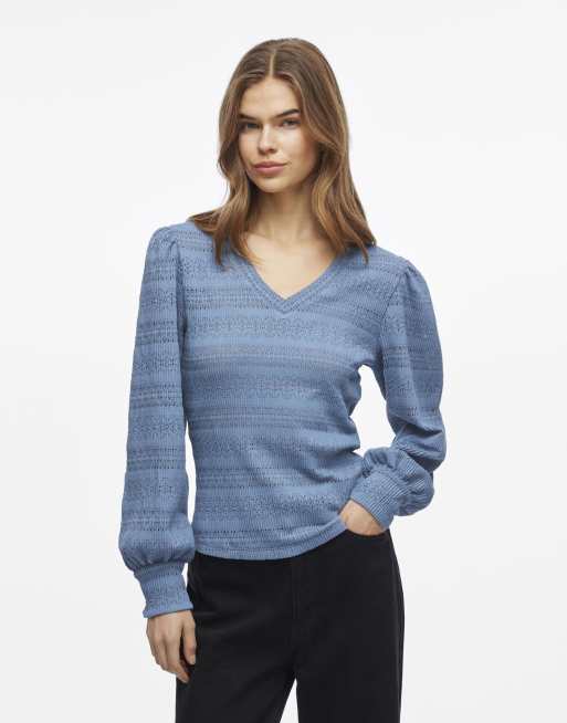 VILA - Top met lange mouwen in coronet blauw