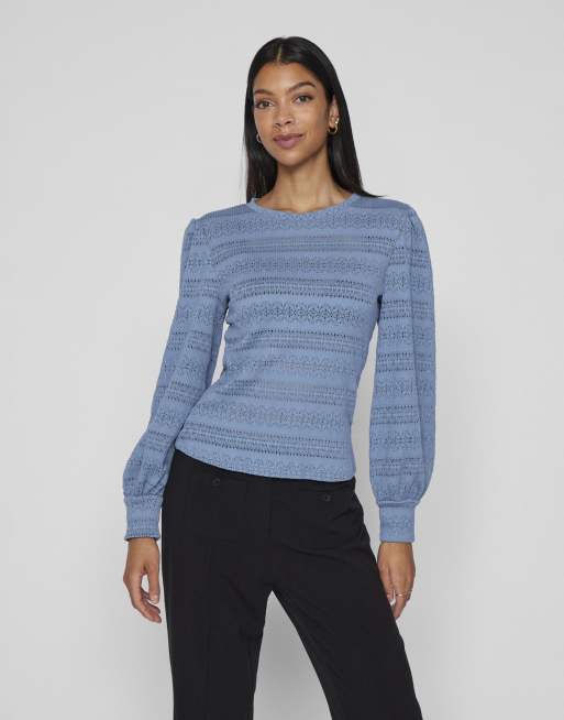 VILA - Top met lange mouwen in coronet blauw