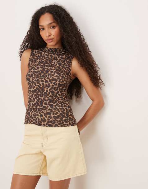 Vila - Top sans manches à col cheminée et imprimé léopard - view 1