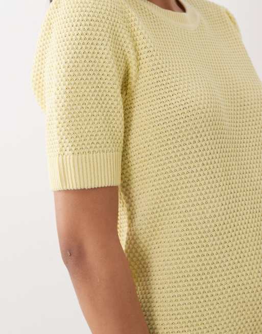 Vila - Top testurizzato in maglia di cotone giallo pastello, 4 di 4