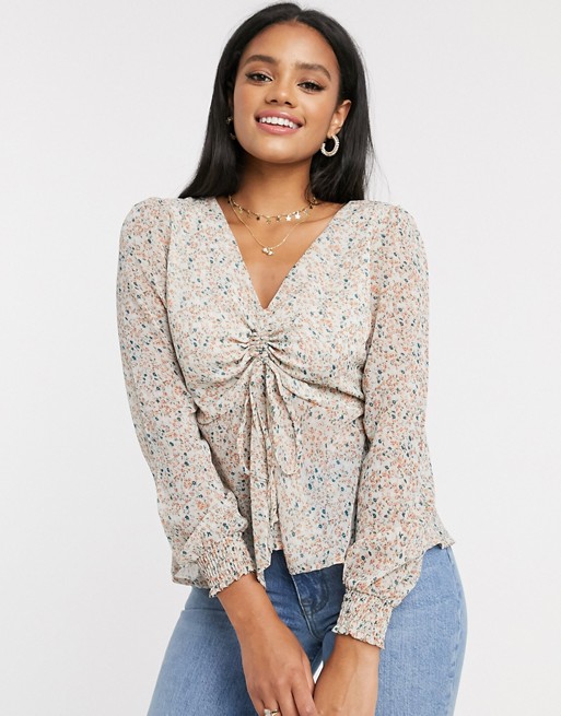 Vila top with ruched detail in floral