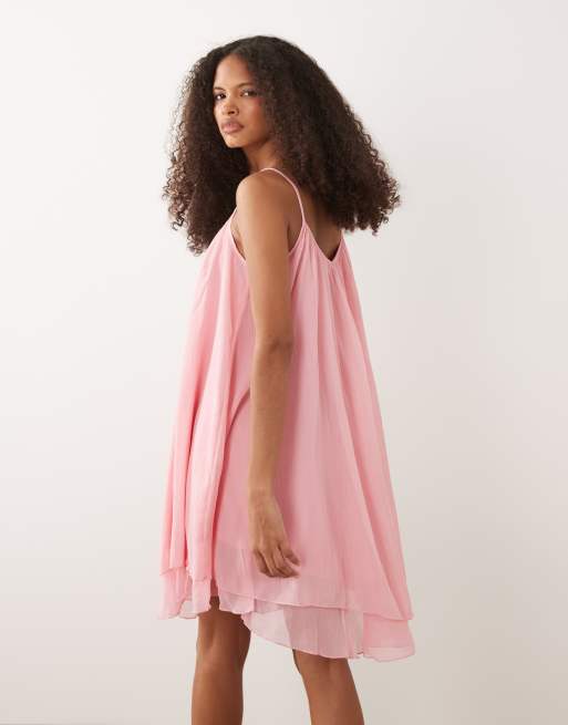 VILA – Trapezförmiges Minikleid aus Chiffon in Hellrosa, 4 von 4