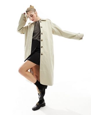 Vila trench coat with button front detail in stone - ASOS Price Checker