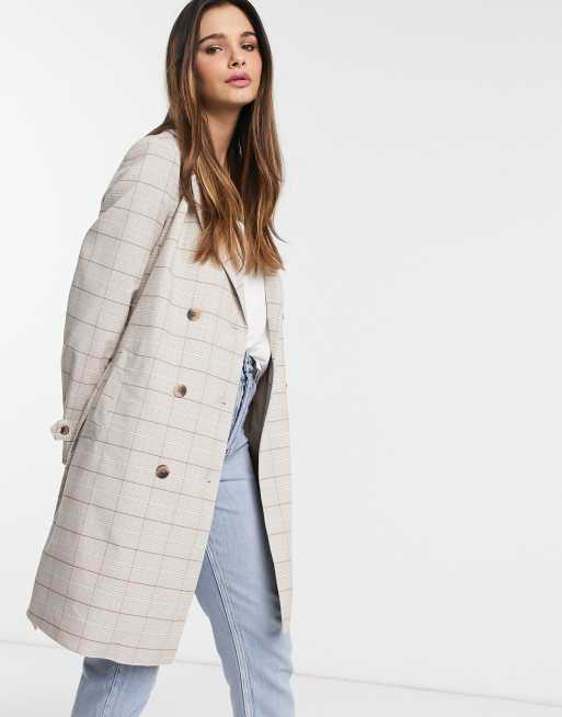 Vila trench coat in cream check | ASOS