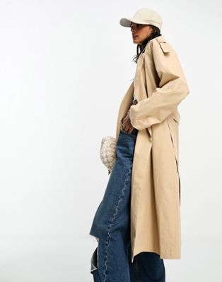 Vila belted longline trench coat in beige - ASOS Price Checker