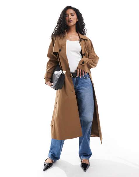 Vila - Trench-coat noué à la taille avec boutons à l'avant - Camel foncé - view 1