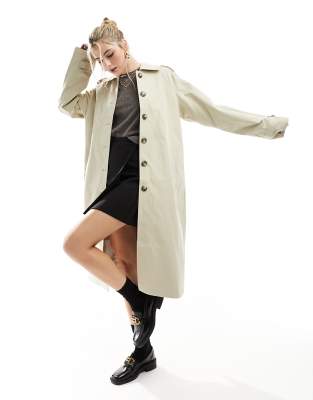 trench coat with button front detail in stone-Neutral