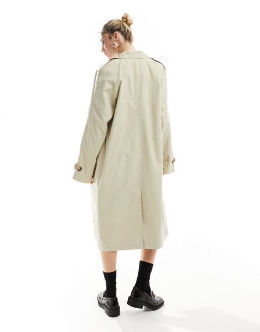 Vila trench coat with button front detail in stone