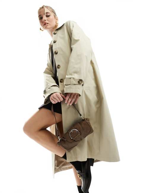 Vila trench coat with button front detail in stone