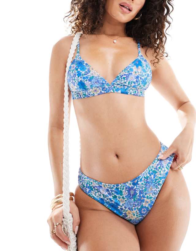 Vila - triangle bikini top co-ord in blue floral print