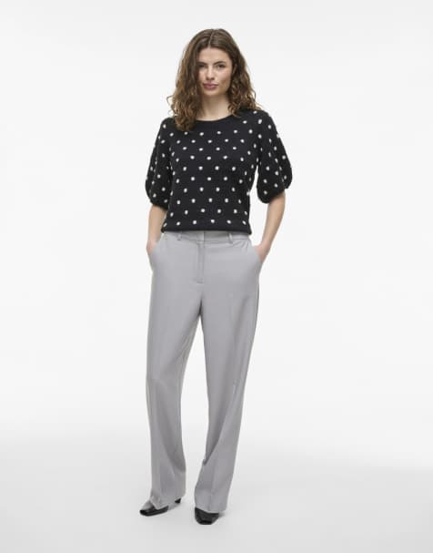 Vila Trousers in light grey melange - view 1