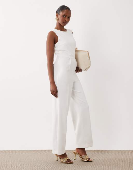 Vila - Tuta jumpsuit senza maniche bianca con apertura a goccia sul retro, 2 di 4
