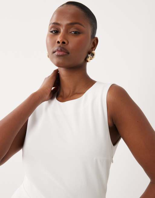 Vila - Tuta jumpsuit senza maniche bianca con apertura a goccia sul retro, 3 di 4