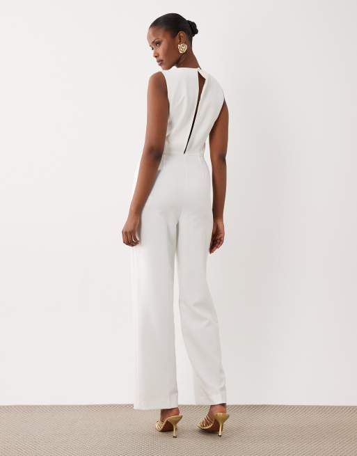 Vila - Tuta jumpsuit senza maniche bianca con apertura a goccia sul retro, 4 di 4
