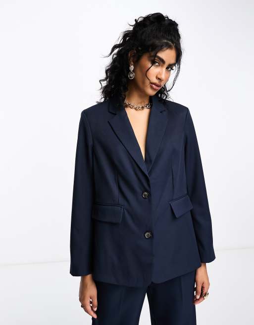 Vila twill tailored oversized blazer in navy part of a set