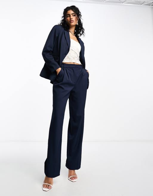 Vila twill tailored oversized blazer and wide leg pants set in navy, 3 of 3