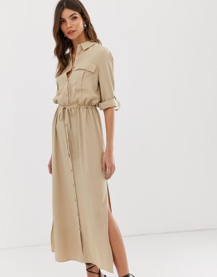 cream midi shirt dress