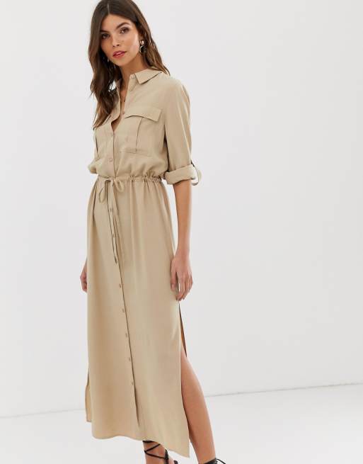 Vila utility midi shirt dress in cream