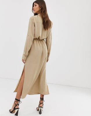 cream midi shirt dress